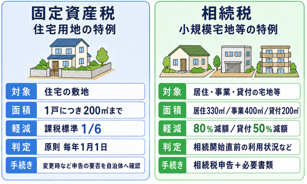 固定資産税と相続税の特例の比較表