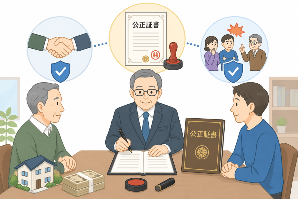 公正証書を作成している男性のイラスト