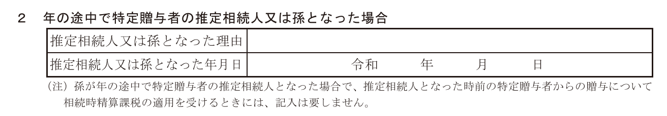 相続時精算課税選択届出書の欄