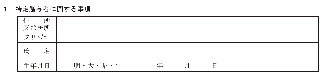 相続時精算課税選択届出書の欄