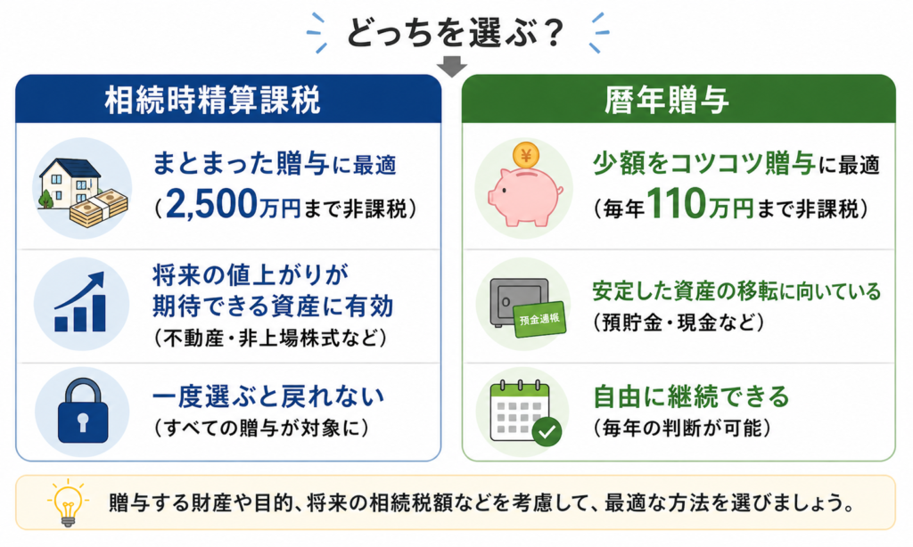 相続時精算課税制度と暦年贈与の比較図解