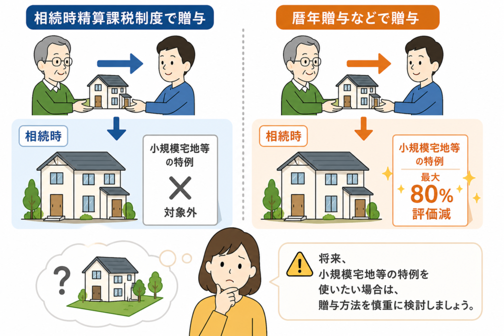 相続時精算課税と暦年贈与の違い（小規模宅地等の特例の可否）