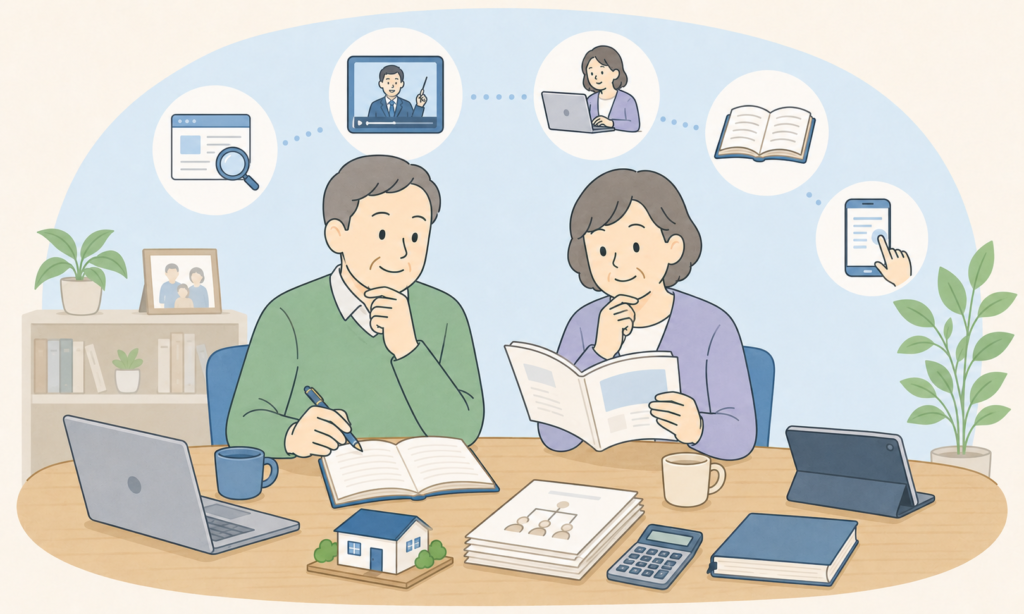 相続について学んでいる夫婦のイラスト