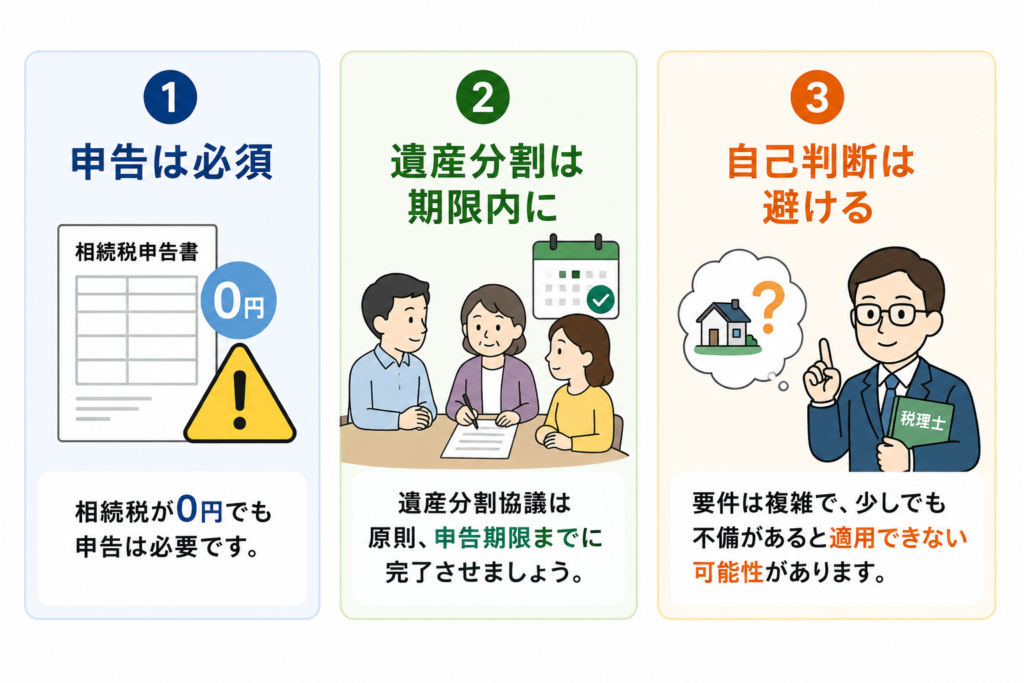 小規模宅地等の特例を受ける際の注意点のイラスト