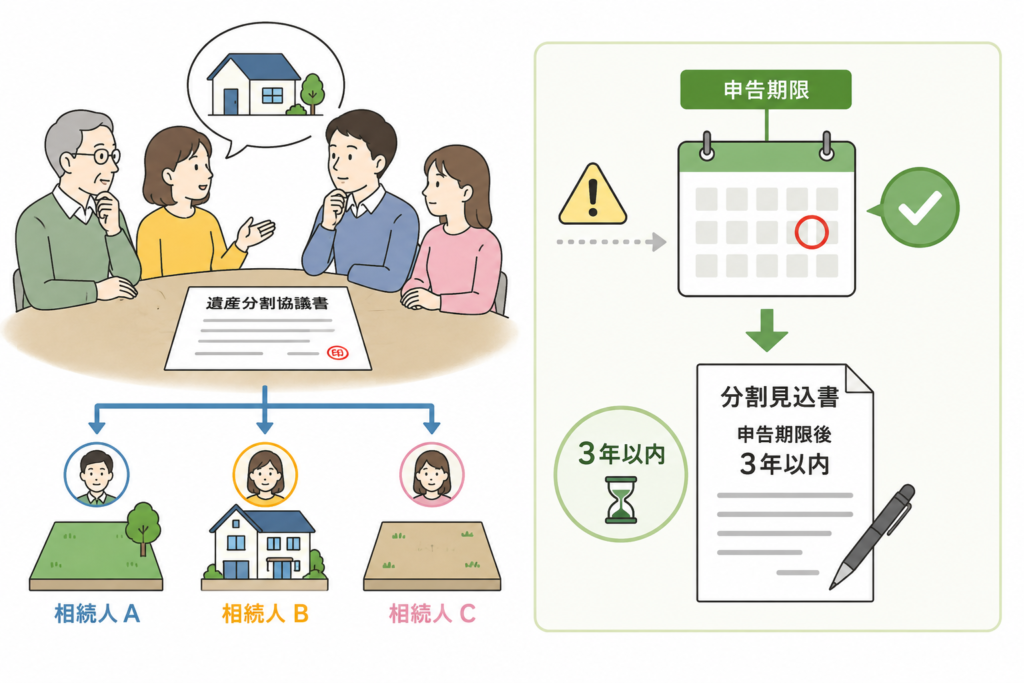 遺産分割協議をしている家族のイラスト