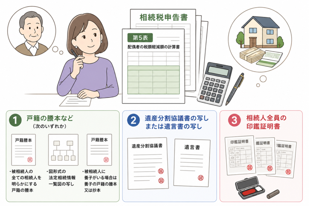 相続税配偶者控除に必要な書類のイラスト