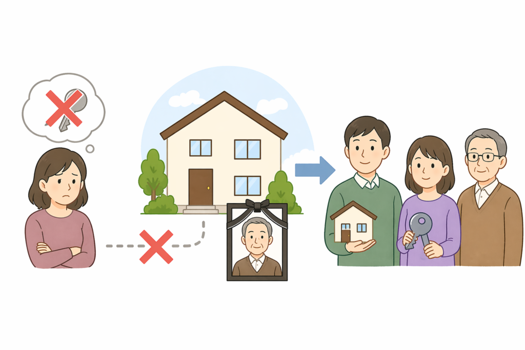 被相続人と同居をしていた妻
家の相続と受け継ぎに関するイラスト