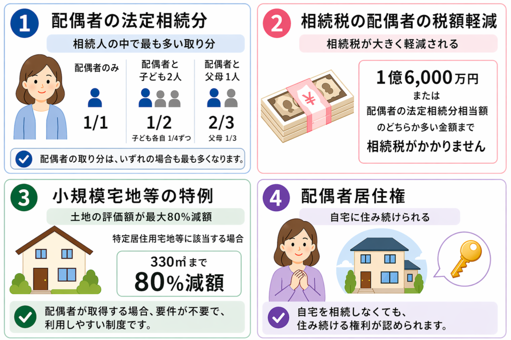 婚姻関係にある配偶者の相続におけるメリットの図解
