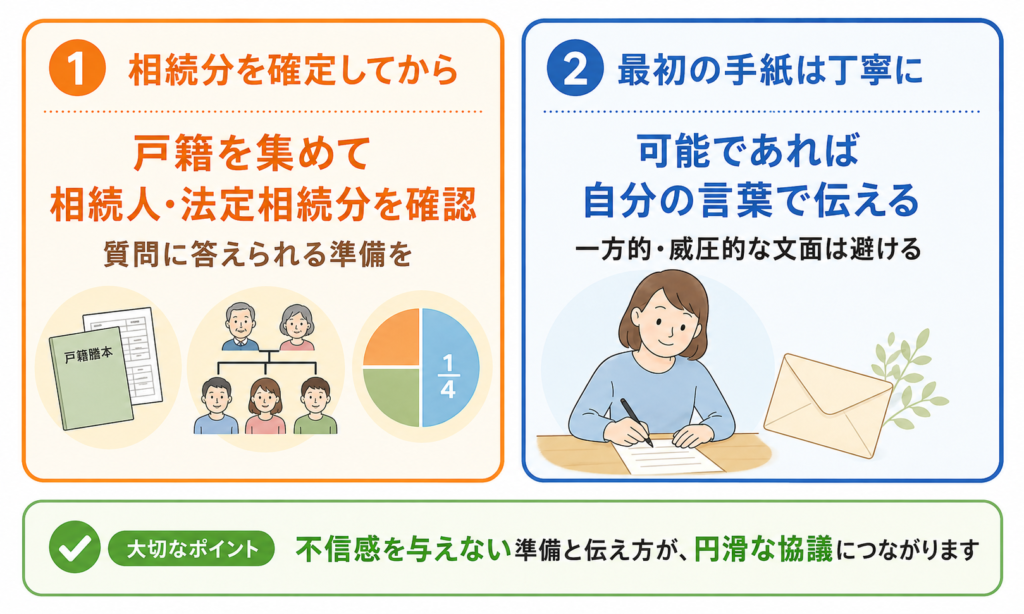 相続人へ通知する際の注意点をまとめた図解