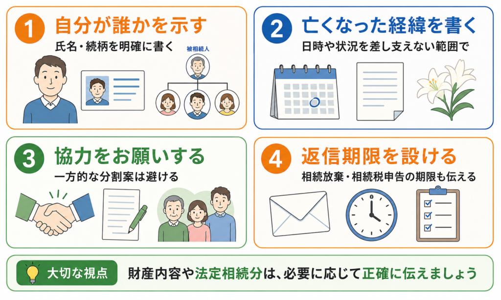 面識がない相続人へ手紙を書く際のポイントをまとめた図解
