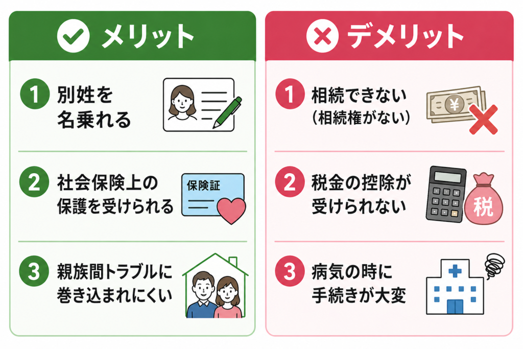 内縁の妻になるメリット・デメリットのイラスト