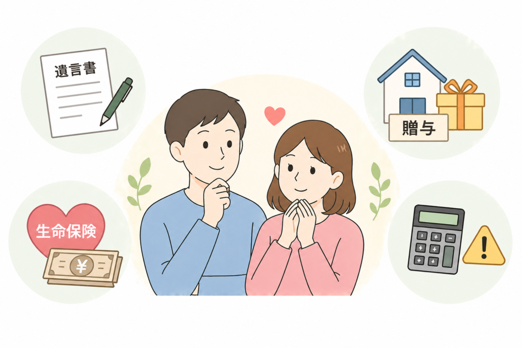 内縁関係の男女が笑っているイラスト