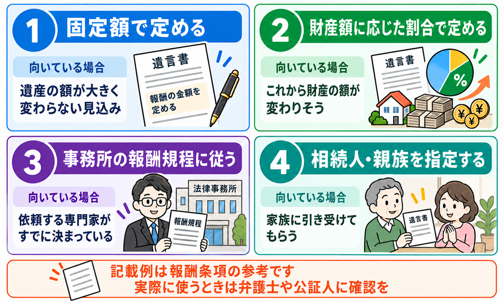 遺言執行者報酬を遺言書に書く4つの方法