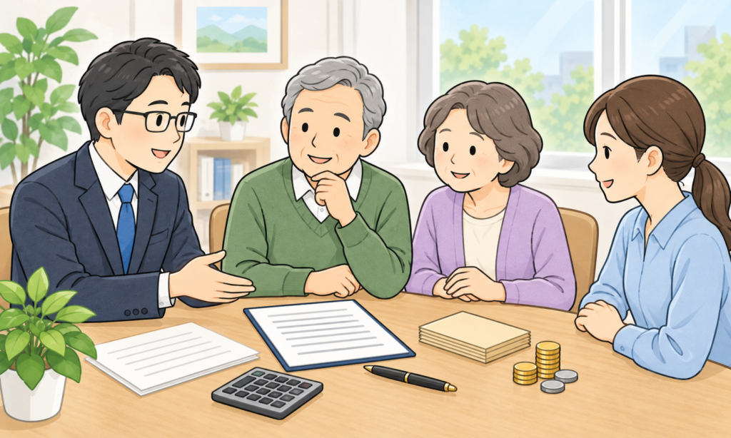 遺言執行者の報酬について専門家に相談する家族