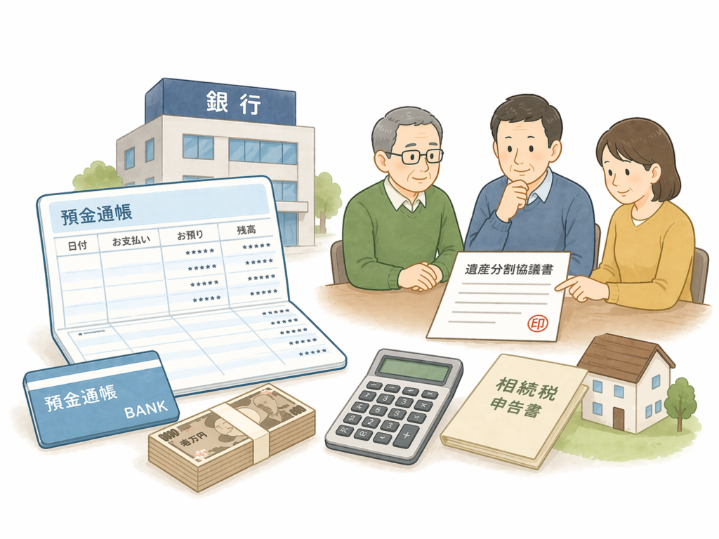 銀行預金の相続手続きの流れのイラスト