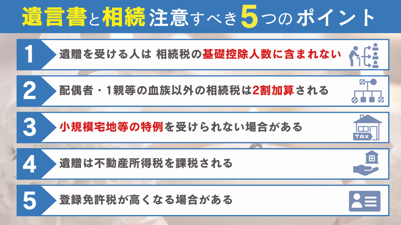 遺言書と相続注意すべき5つのポイントの図