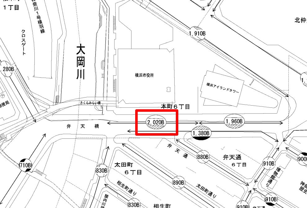 横浜市役所の路線価